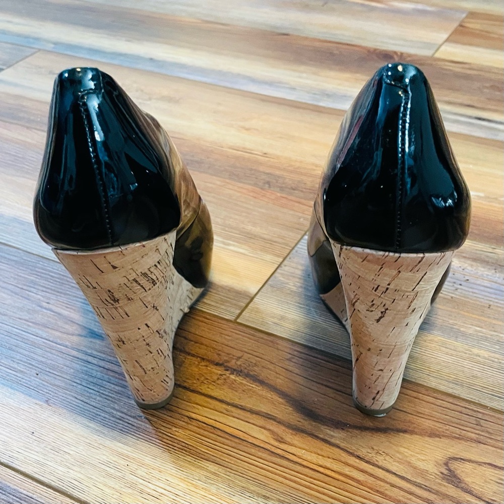 Jessica Simpson Bethani Peep Toe Sexy Cork Patent Wedges Black Womens Size 8 - Picture 5 of 5